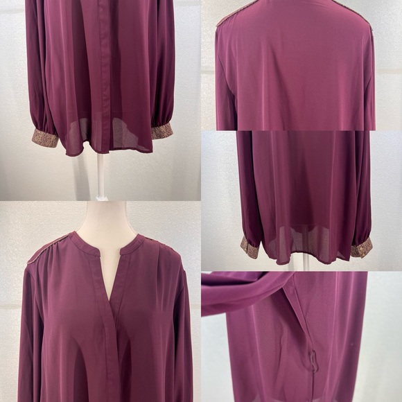 Metaphor Burgandy Dark  Red Semi Sheer Buttom Down Top SIZE XL - Picture 14 of 17